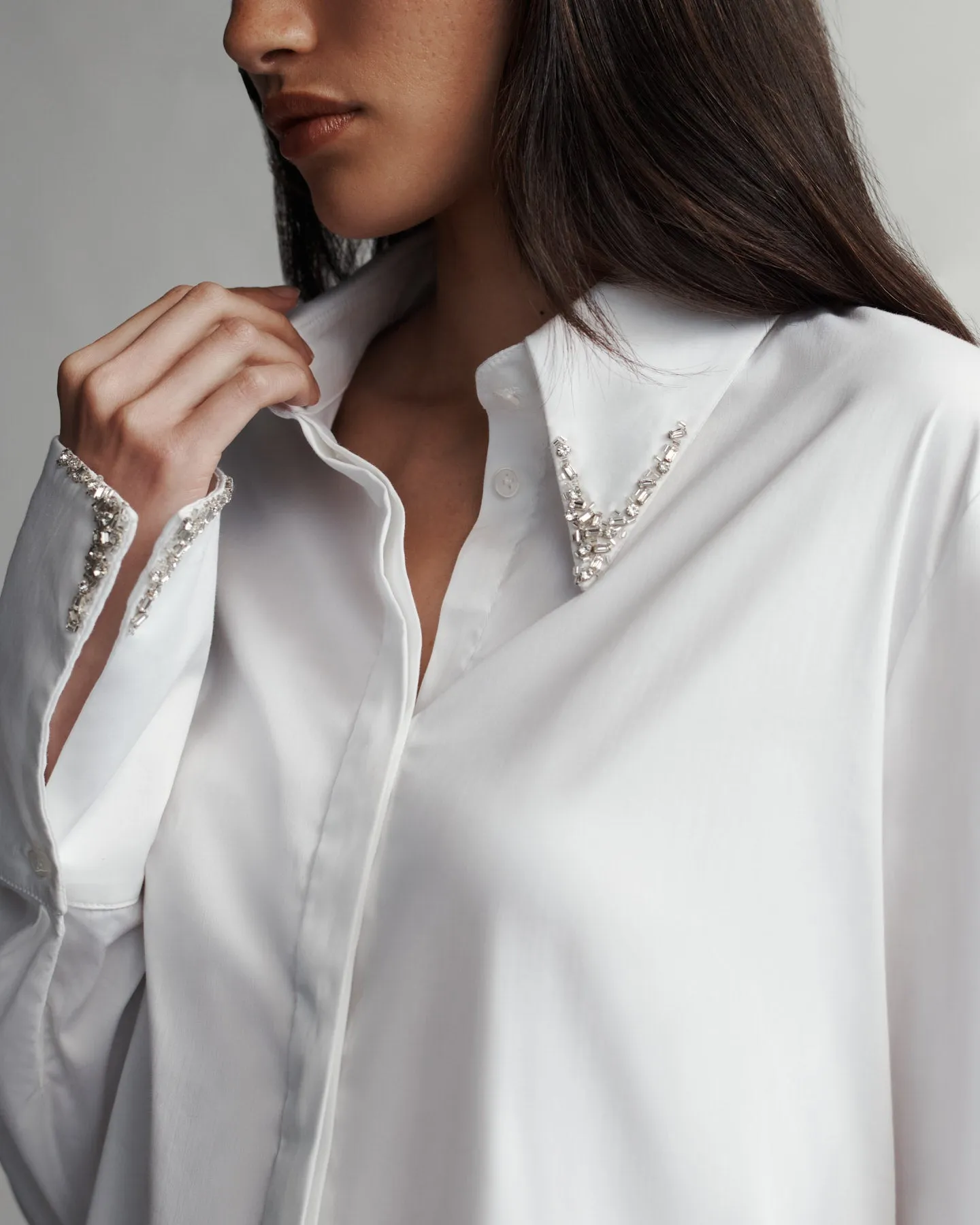 Object Of Affection Top With Crystal Collar And Cuff in Stretch Satin Cotton sold by TWP CLOTHING