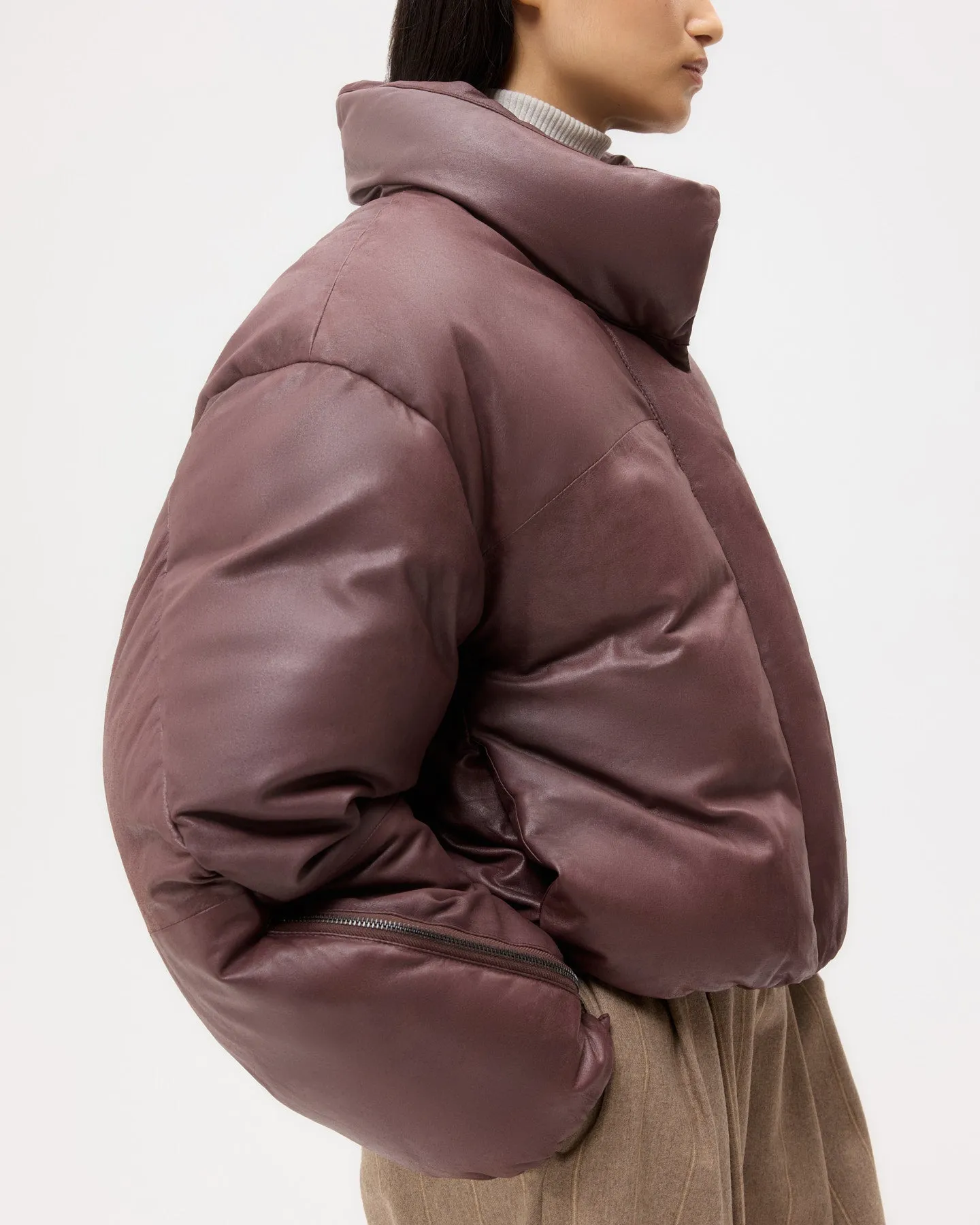 Puffer Raglan Jacket in Leather sold by TWP CLOTHING