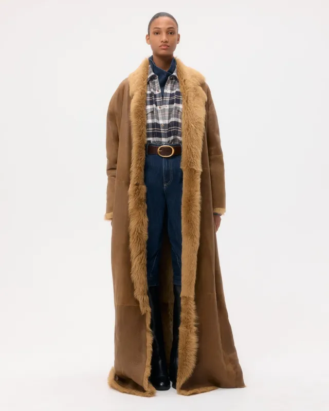 Reversible Long Aspen Jacket in Shearling sold by TWP CLOTHING