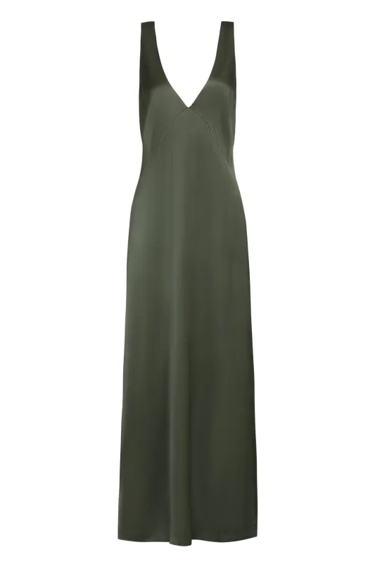 Deep V Dress in Hammered Viscose Satin sold by TWP CLOTHING