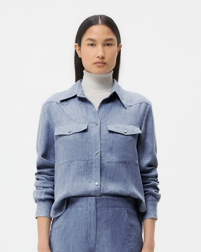 Rancher's Daughter Shirt in Lightweight Washed Hemp Denim sold by TWP CLOTHING