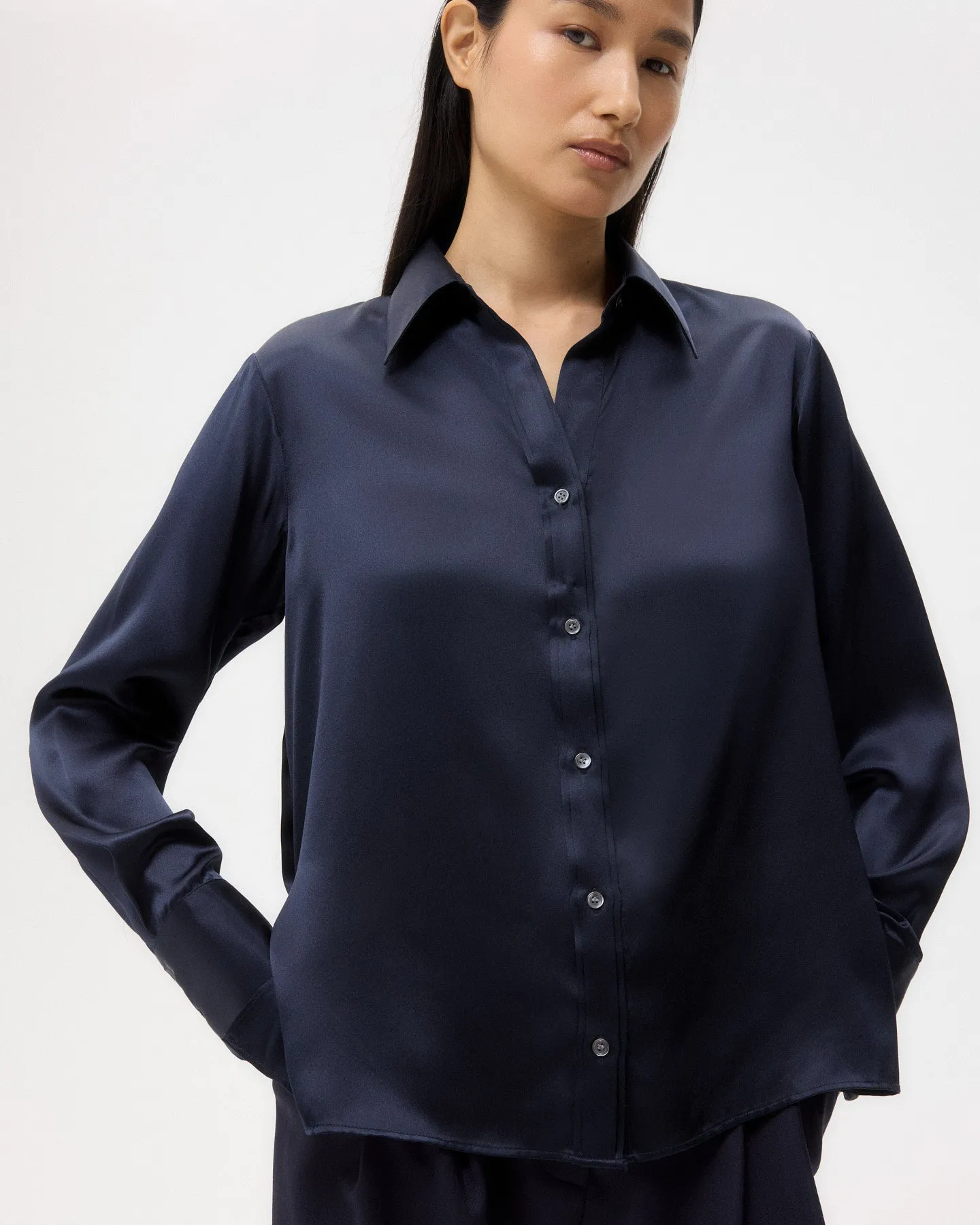 Joey Shirt in Silk Charmeuse sold by TWP CLOTHING