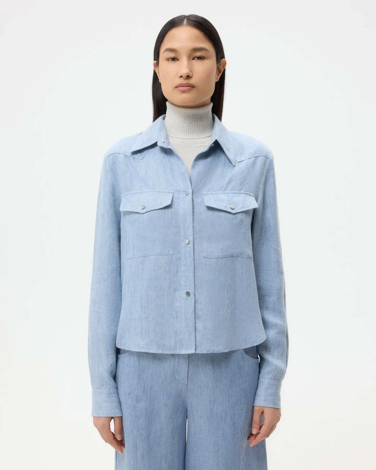 New Carter Shirt in Lightweight Washed Hemp Denim sold by TWP CLOTHING