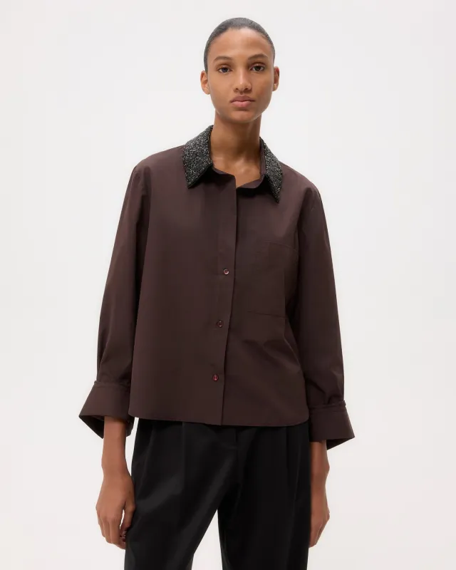 Dude Shirt With Crystal Collar in Super Compact Poplin sold by TWP CLOTHING
