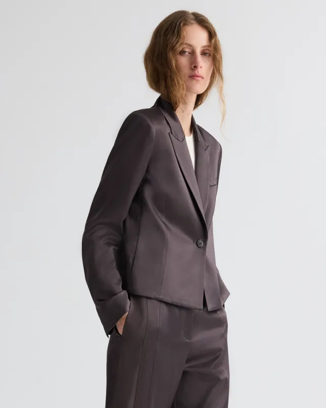 Sawyer Blazer in Shiny Viscose Wool Satin sold by TWP CLOTHING