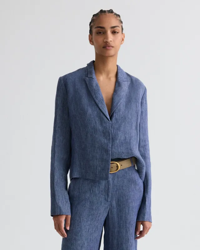 Lucy Top in Washed Hemp Denim sold by TWP CLOTHING