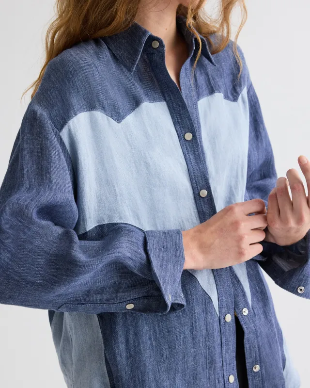 Austin Shirt in Washed Hemp Denim sold by TWP CLOTHING