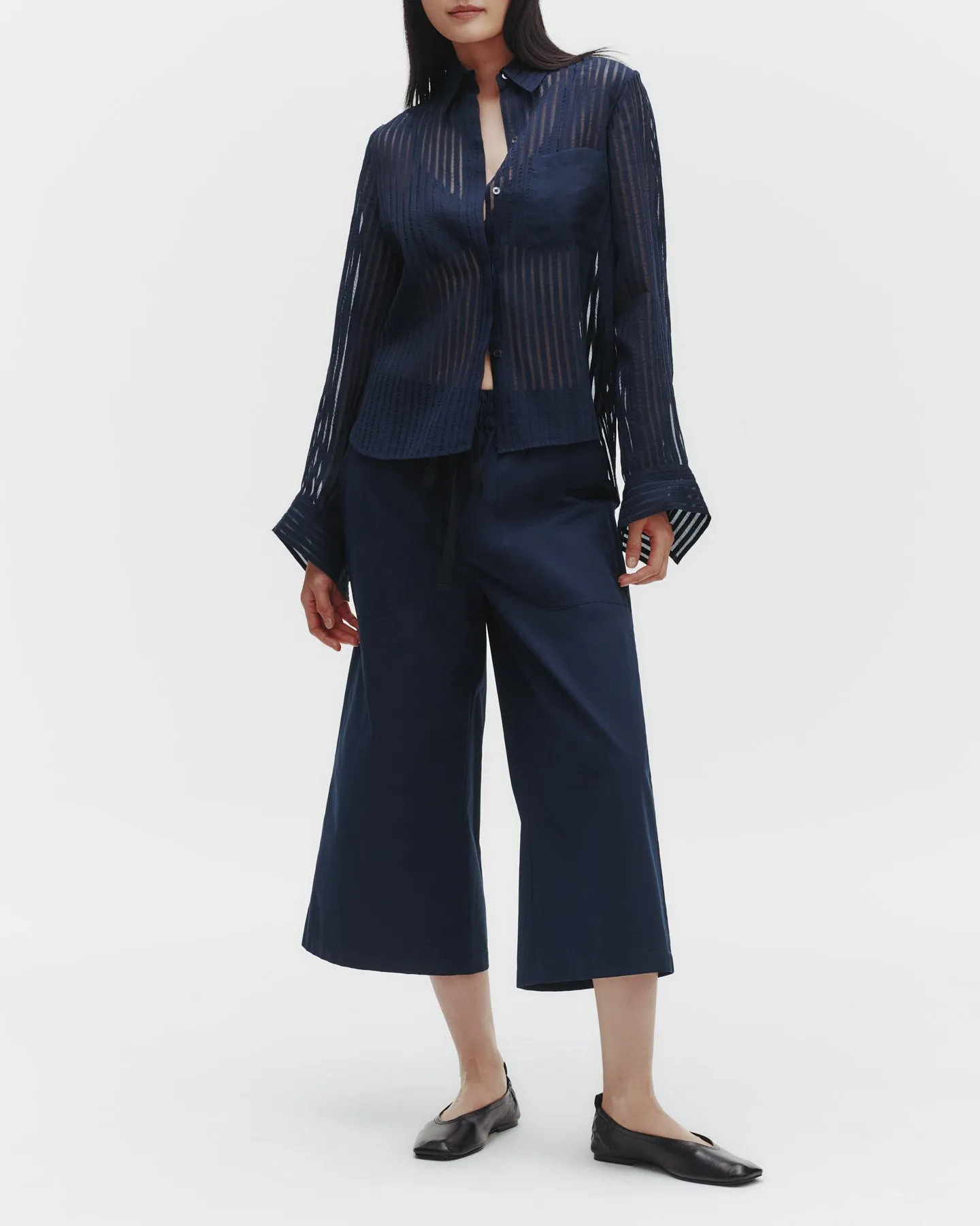 Cropped Main Street Pant with Side Pleat in Cotton Poplin sold by TWP CLOTHING