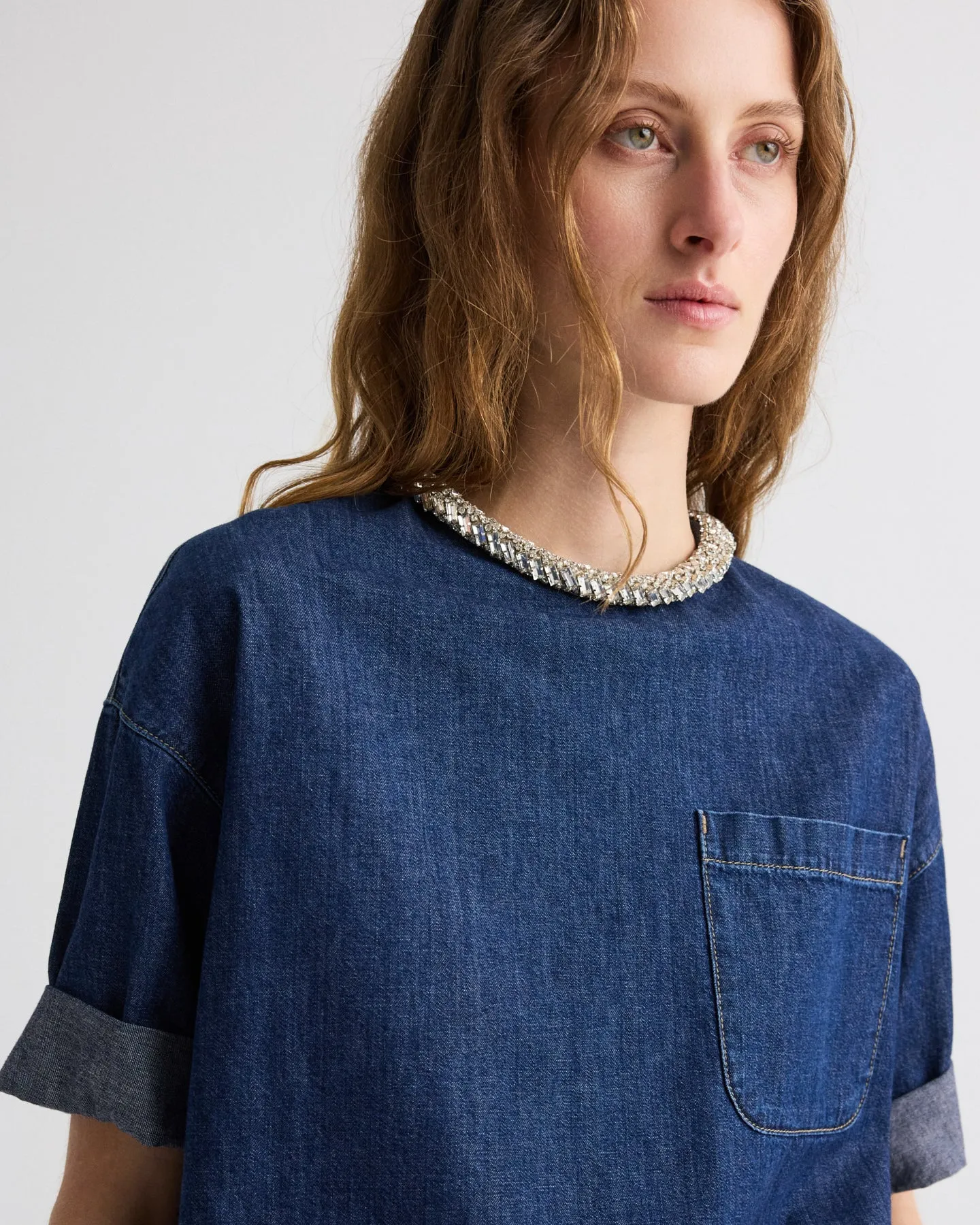 Ex T with Crystal Collar in Denim Shirting sold by TWP CLOTHING product image thumbnail 2