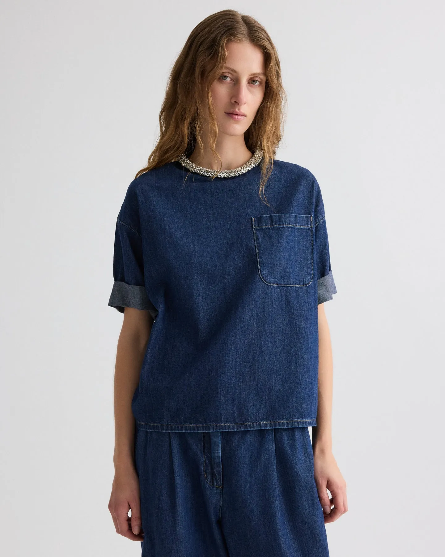 Ex T with Crystal Collar in Denim Shirting sold by TWP CLOTHING product image thumbnail 3