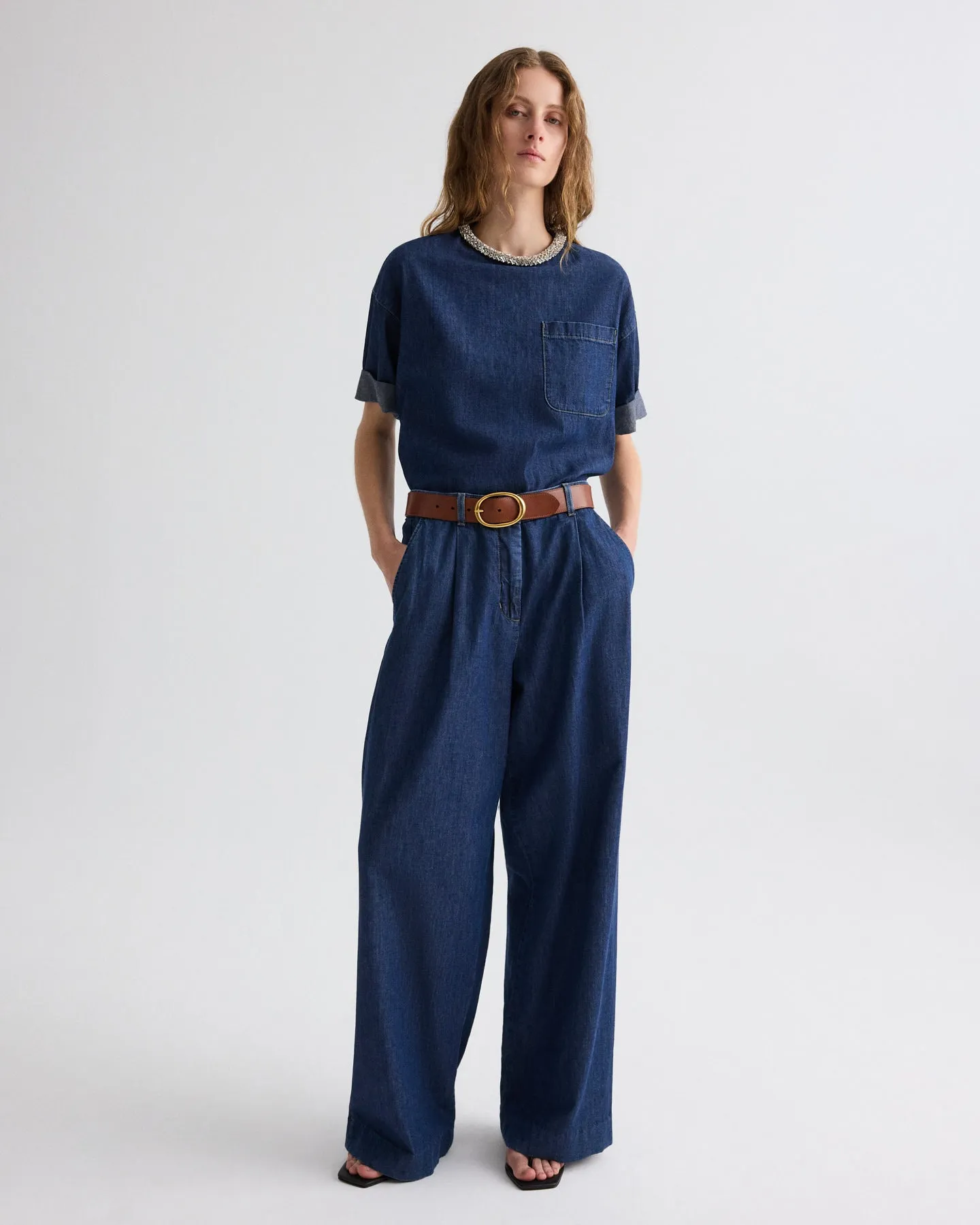 Ex T with Crystal Collar in Denim Shirting sold by TWP CLOTHING