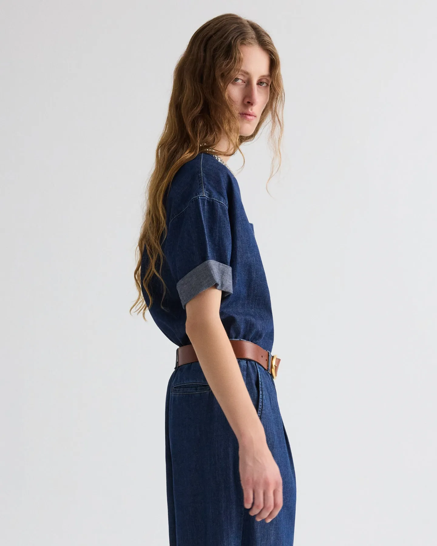 Ex T with Crystal Collar in Denim Shirting sold by TWP CLOTHING product image thumbnail 4