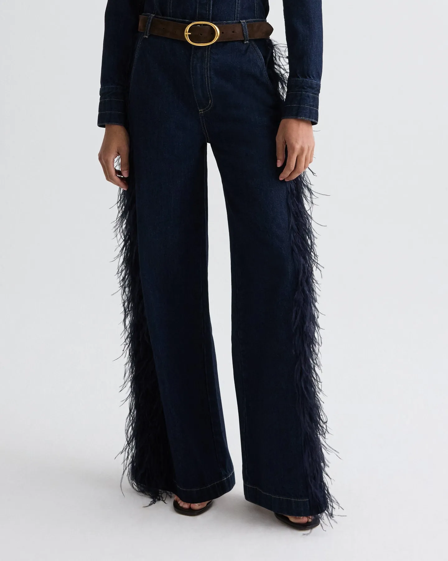 Mott St. Jean with Feathers in Heavy Denim sold by TWP CLOTHING