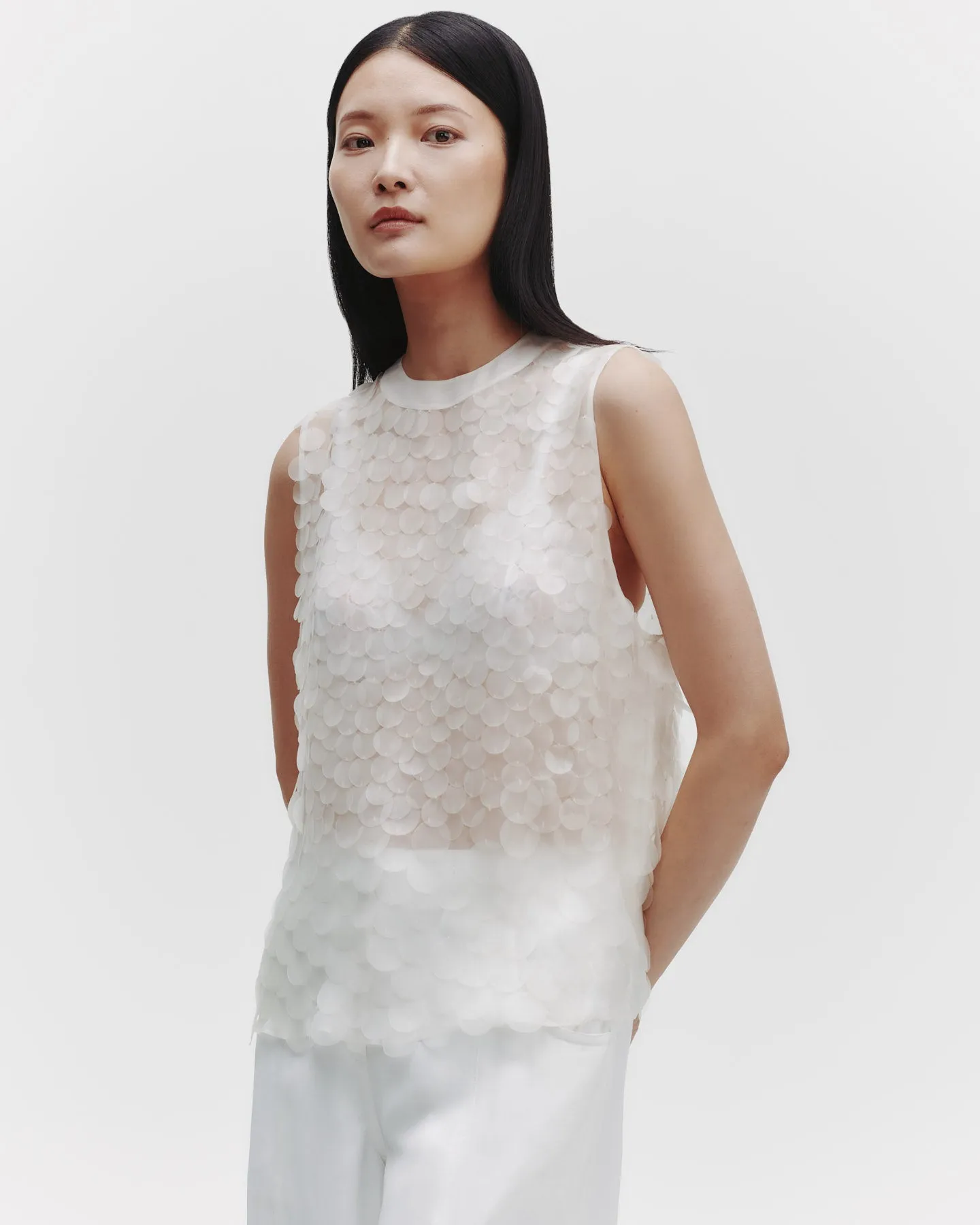 Shell Top in Silk Organza with PVC Paillettes sold by TWP CLOTHING