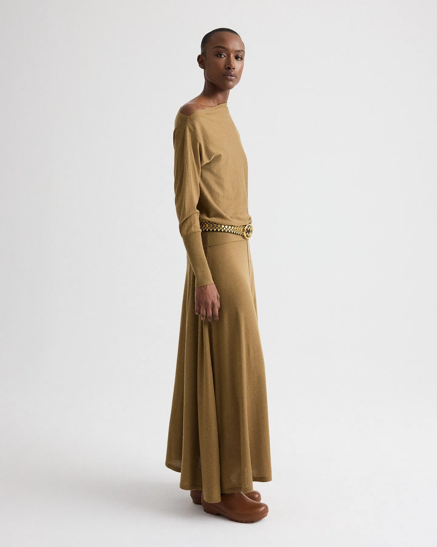 Handkerchief Hem Skirt with Wide Waistband in Fine Wool Silk sold by TWP CLOTHING