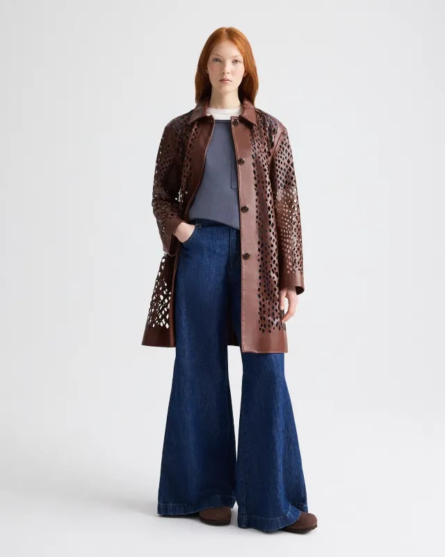 Edinburgh Laser Cut Coat in Bruins Leather made by TWP CLOTHING