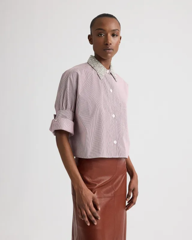 Next Ex Shirt with Crystal Collar in Superfine Mini Stripe made by TWP CLOTHING