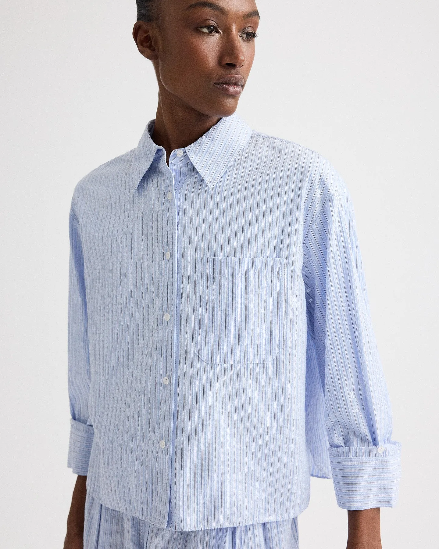 J.D. Shirt in Micro Triple Stripe sold by TWP CLOTHING