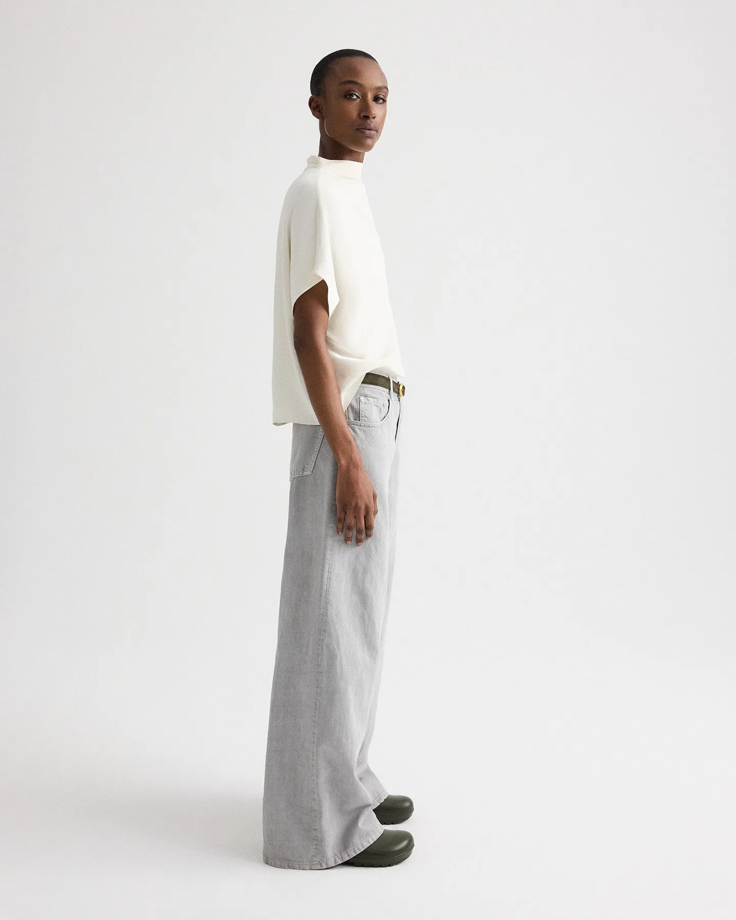 Mock Neck Tee in Coated Viscose Linen sold by TWP CLOTHING product image thumbnail 4