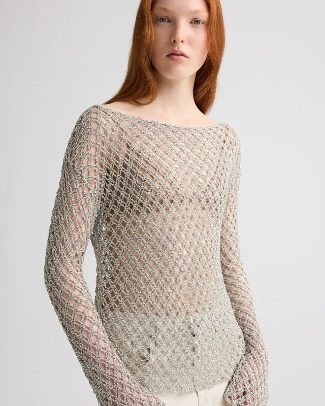 Hand Crochet Slash Neck Top in Metallic Yarn made by TWP CLOTHING