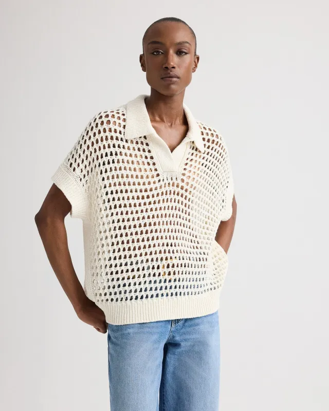 Supersized Open Knit Polo in Linen Silk made by TWP CLOTHING
