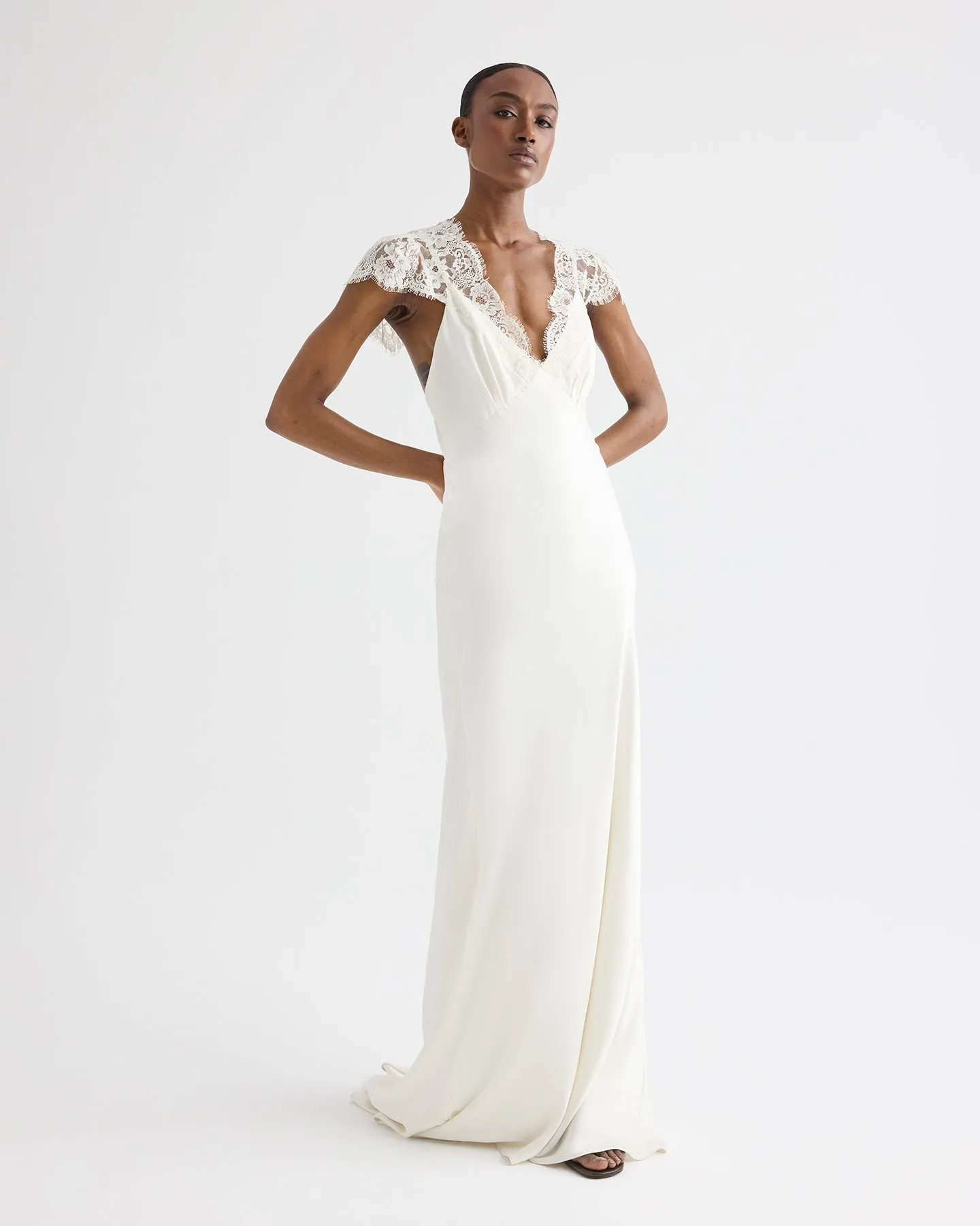 Lace Gown in Silk Charmeuse sold by TWP CLOTHING