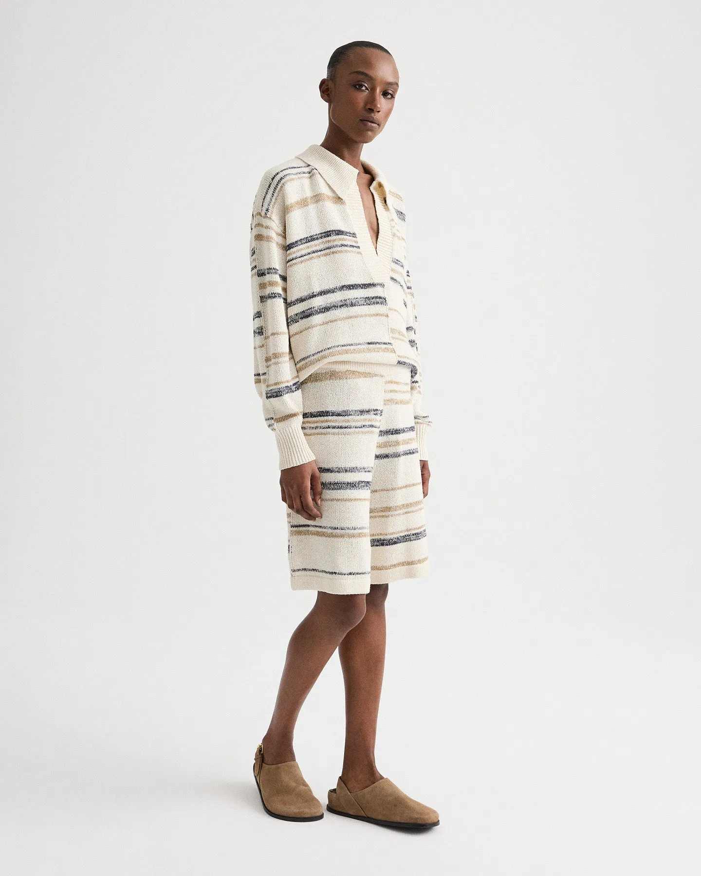 Intarsia Stripe Short in Linen Silk Yarn sold by TWP CLOTHING product image thumbnail 2