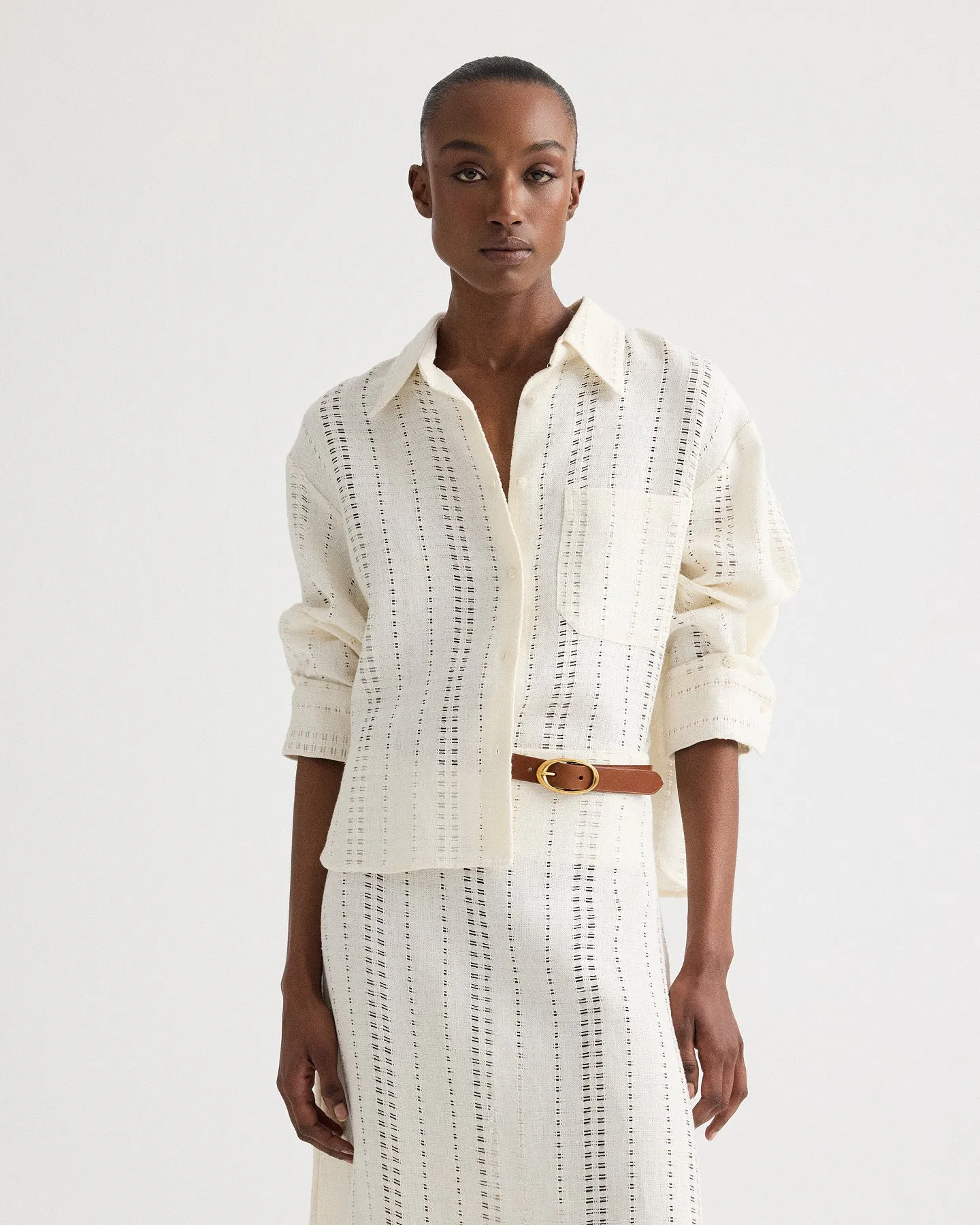 J.D. Shirt in Ladder Weave Linen sold by TWP CLOTHING