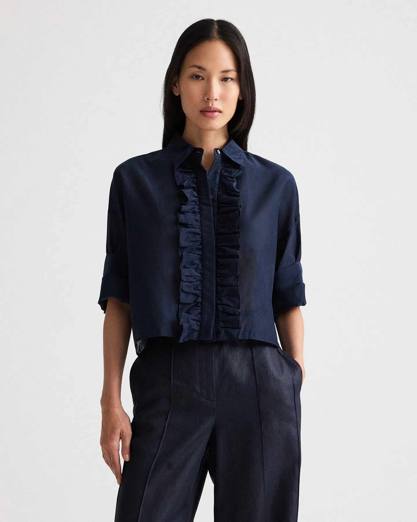 Next Ex Shirt with Ruffle in Cotton Silk Organza sold by TWP CLOTHING