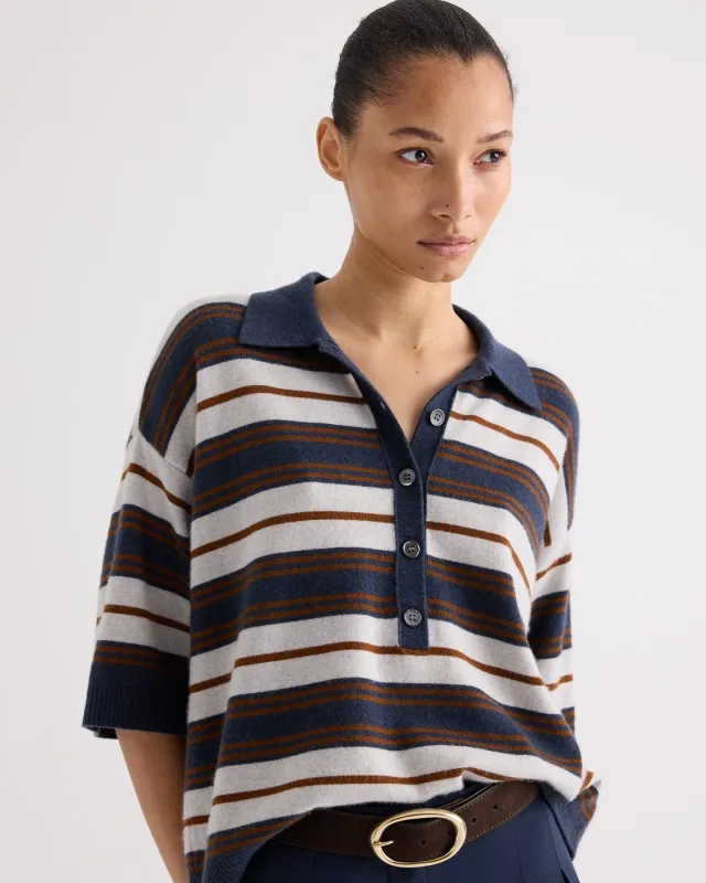 SS Polo Sweater with Stripes in Italian Cashmere made by TWP CLOTHING