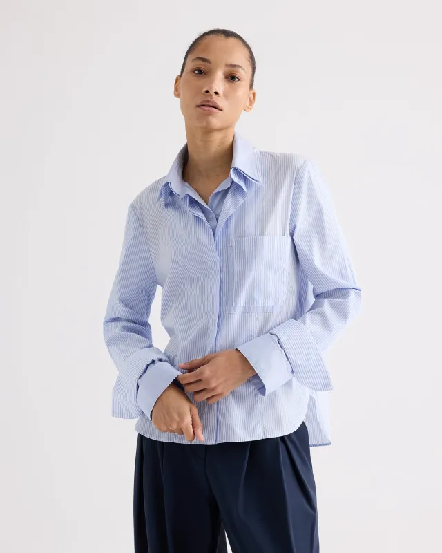 Double Layer Boyfriend Shirt in Mini Banker Stripe made by TWP CLOTHING