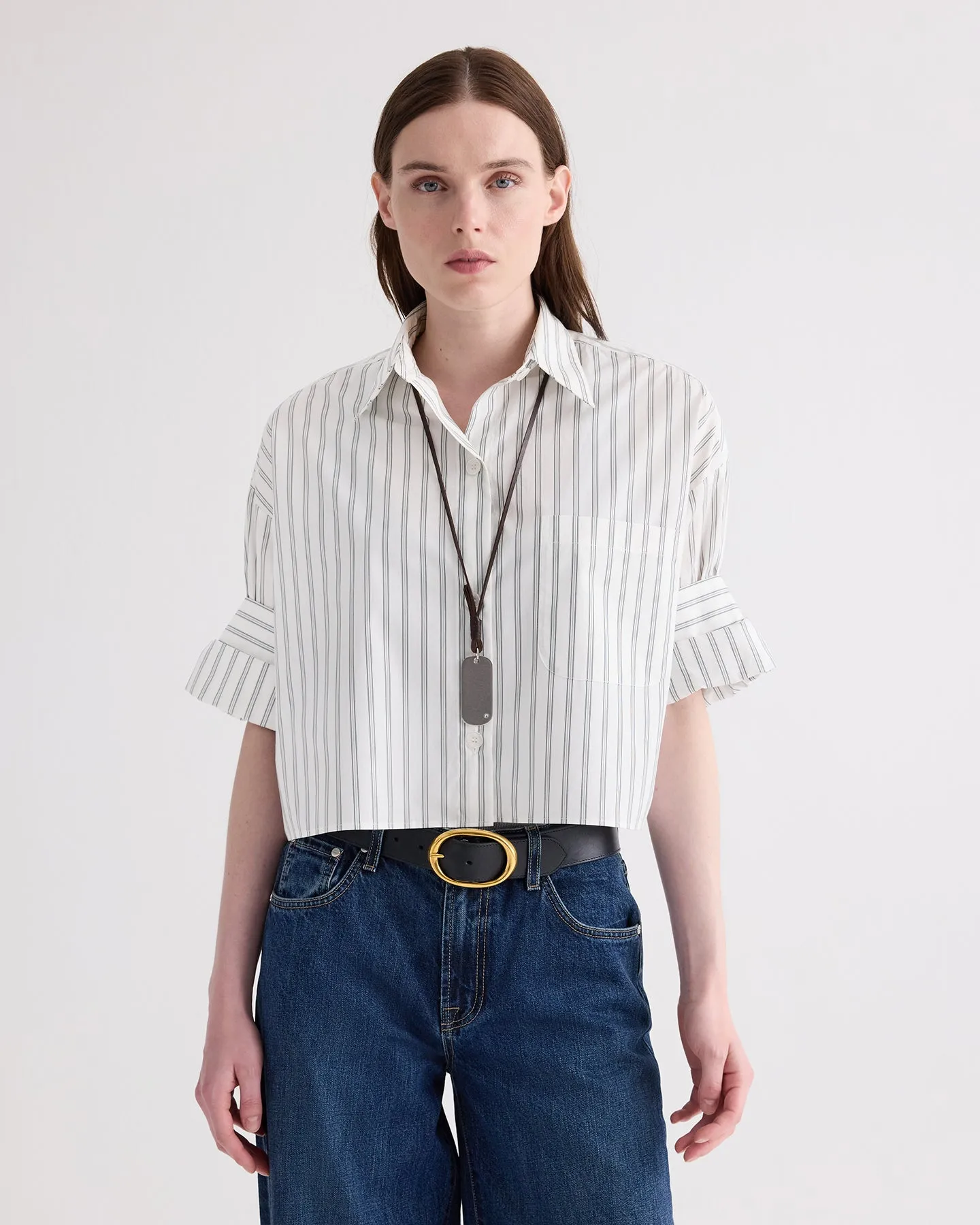Metal Stone Mirror Necklace in Leather and Silver sold by TWP CLOTHING product image thumbnail 2