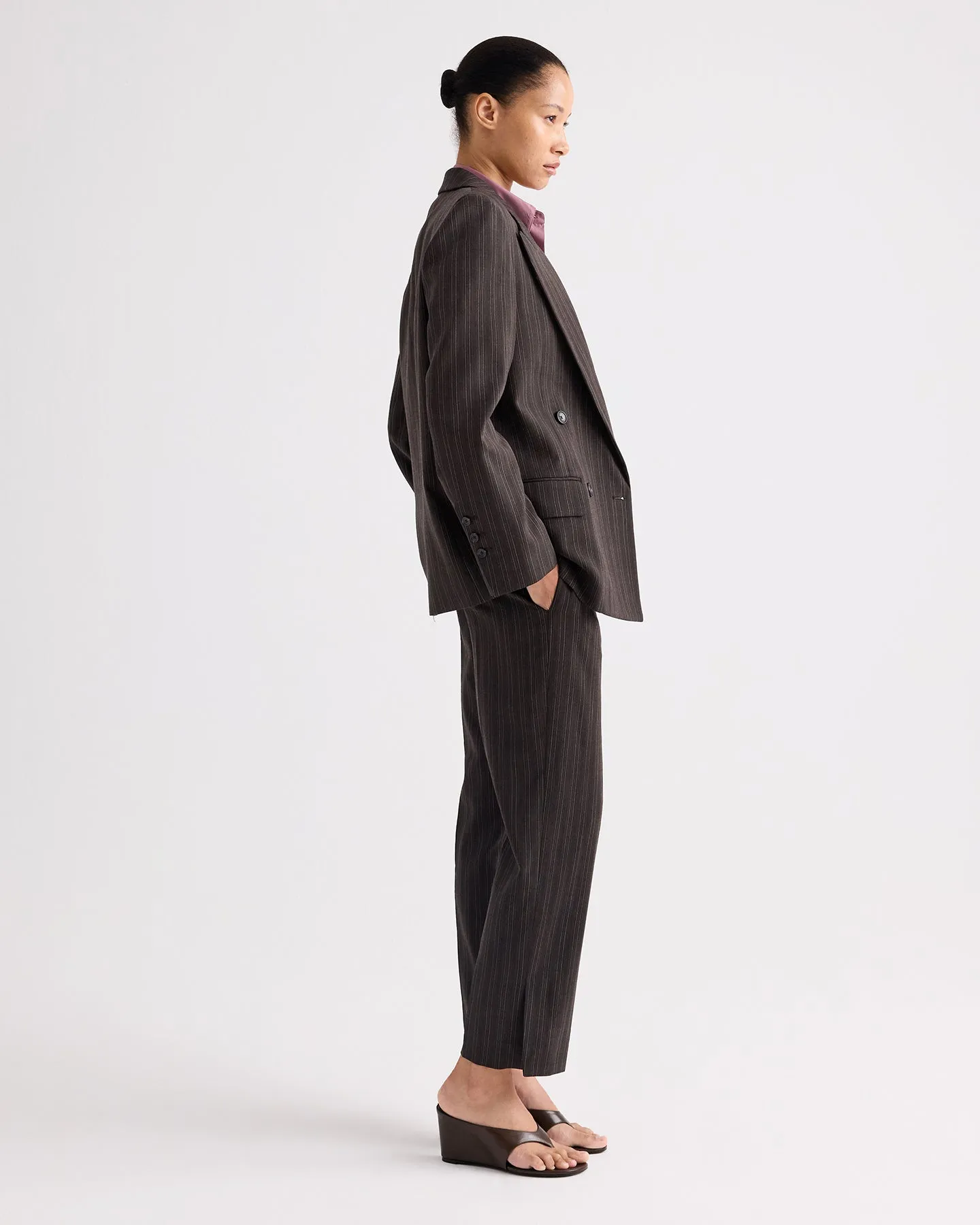 Roberts Pant in Refined Pinstripe Viscose Wool Suiting sold by TWP CLOTHING product image thumbnail 4