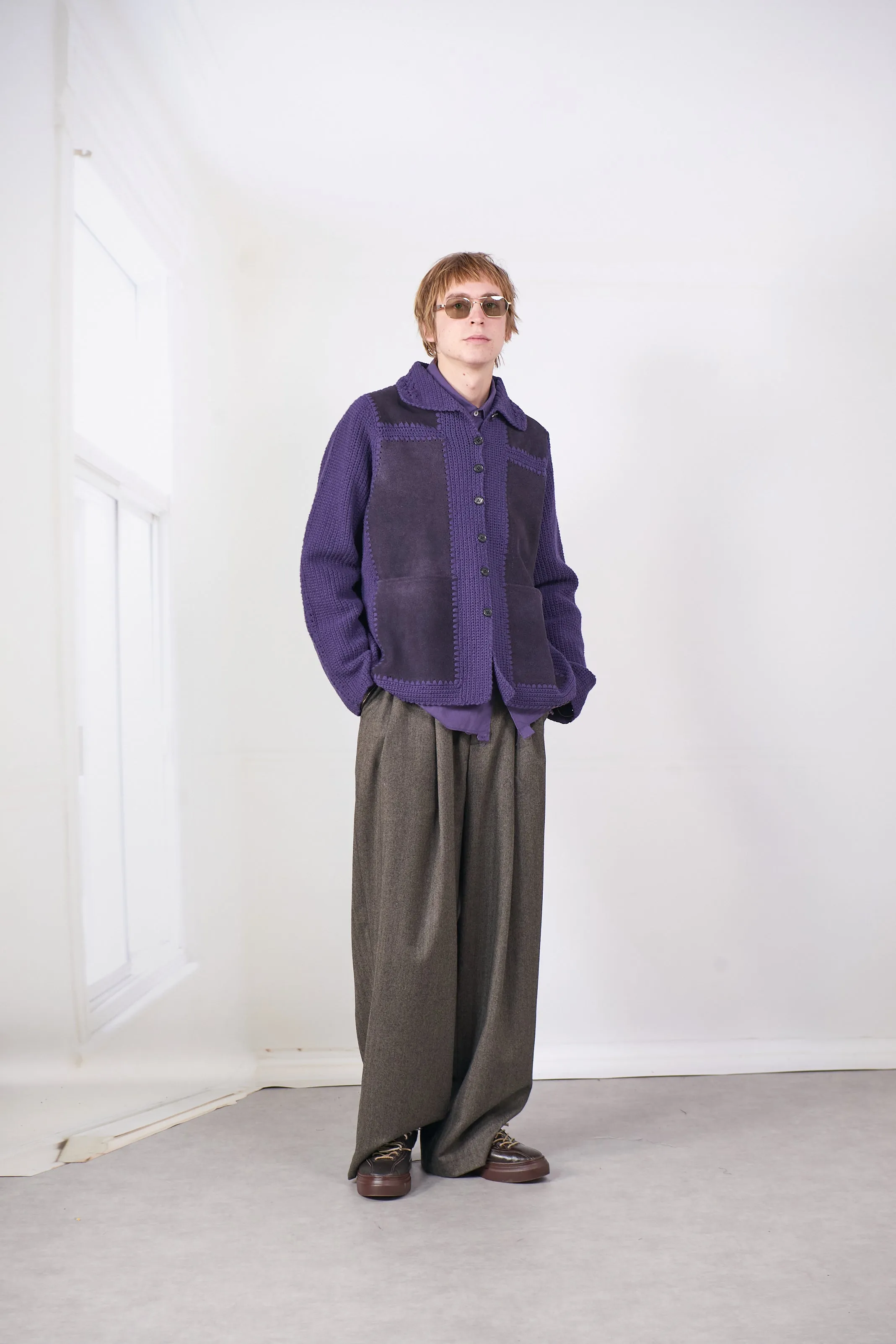 CF.20.09.07.01 CROCHET/SUEDE JACKET purple sold by Camiel Fortgens Mens