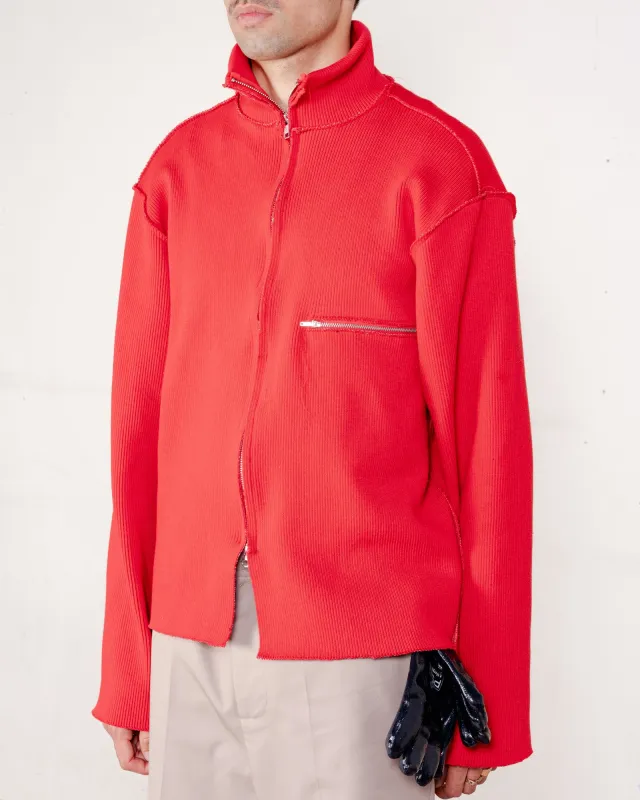 CF.21.03.06.01 ZIP UP KNIT heavy rib knit red made by Camiel Fortgens