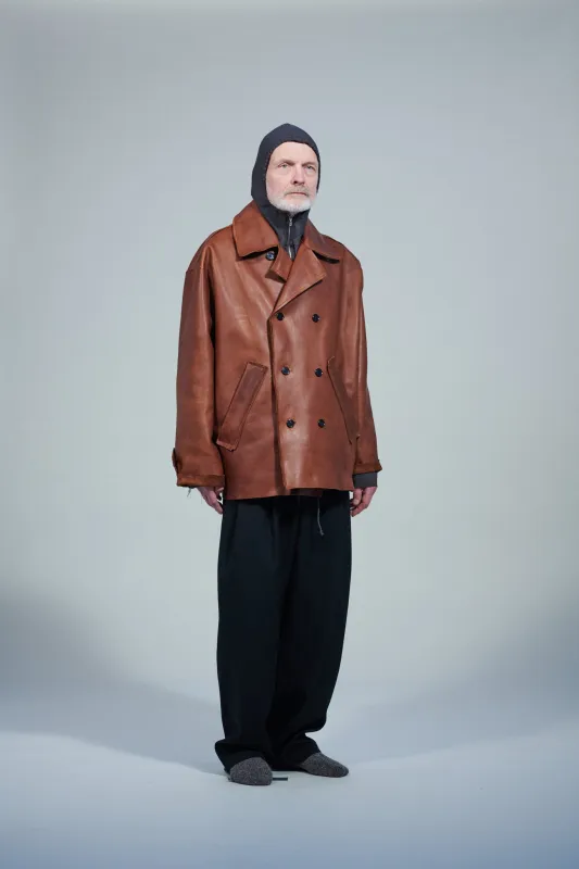 CF.22.16.02.01 PEACOAT SHORT waxed leather brown sold by Camiel Fortgens