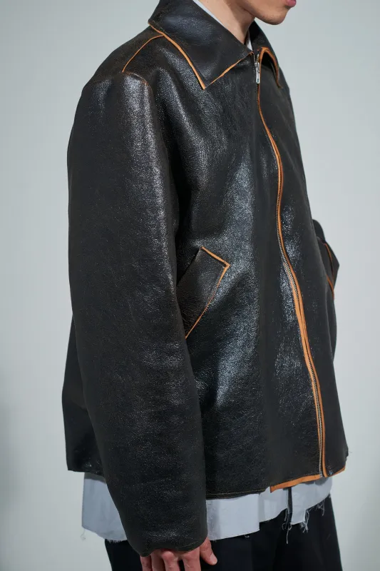 CF.22.16.01.01 SIMPLE JACKET crack leather black made by Camiel Fortgens