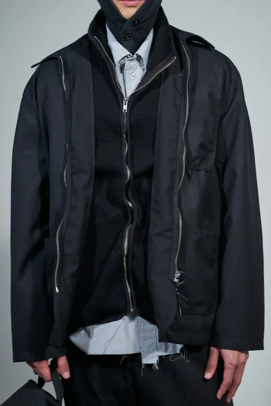 CF.22.09.03.02 CHORE JACKET ZIP poly/wool twill black made by Camiel Fortgens