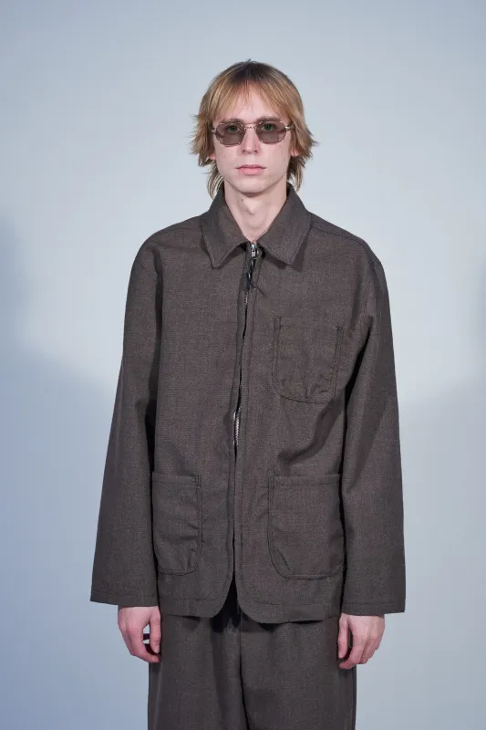 CF.22.09.03.01 CHORE JACKET ZIP big weave wool brown made by Camiel Fortgens