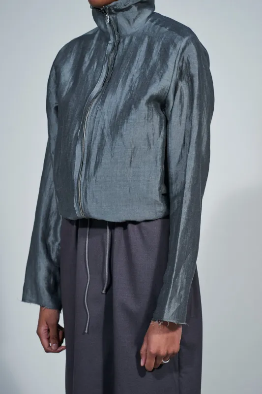 CF.22.09.02.02 FITTED HOODED JACKET silk/linen grey made by Camiel Fortgens
