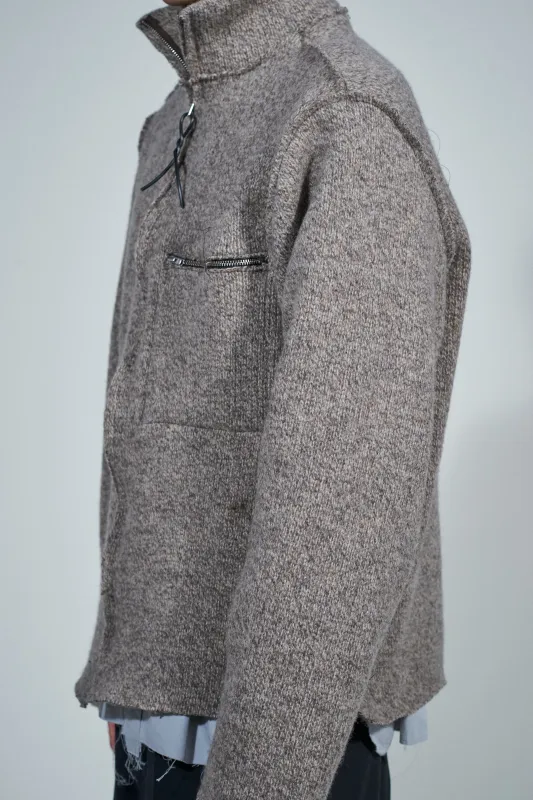 CF.22.03.06.03 ZIP-UP KNIT heavy rib melange brown made by Camiel Fortgens