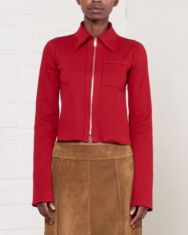 CF.21.01.07.02 FITTED ZIP CARDIGAN rib jersey red made by Camiel Fortgens