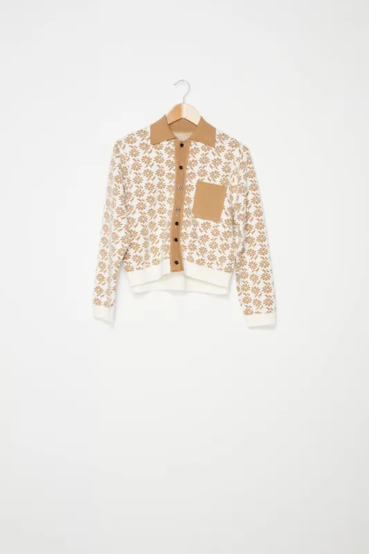 CF.18.03.02.01 FITTED 70S CARDIGAN off-white brown made by Camiel Fortgens