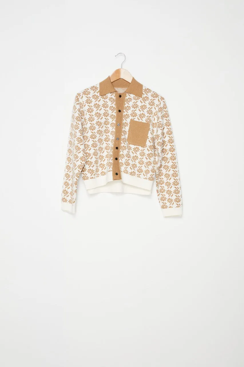 CF.18.03.02.01 FITTED 70S CARDIGAN off-white brown sold by Camiel Fortgens