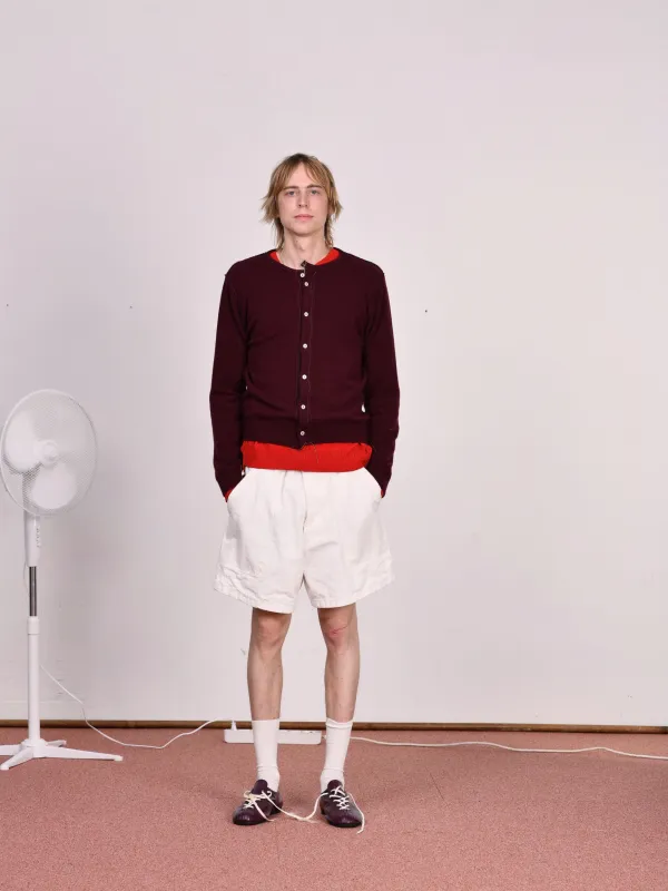 CF.23.03.03.01 ROUND-NECK CARDIGAN VEST cashmere jersey dark burgundy made by Camiel Fortgens