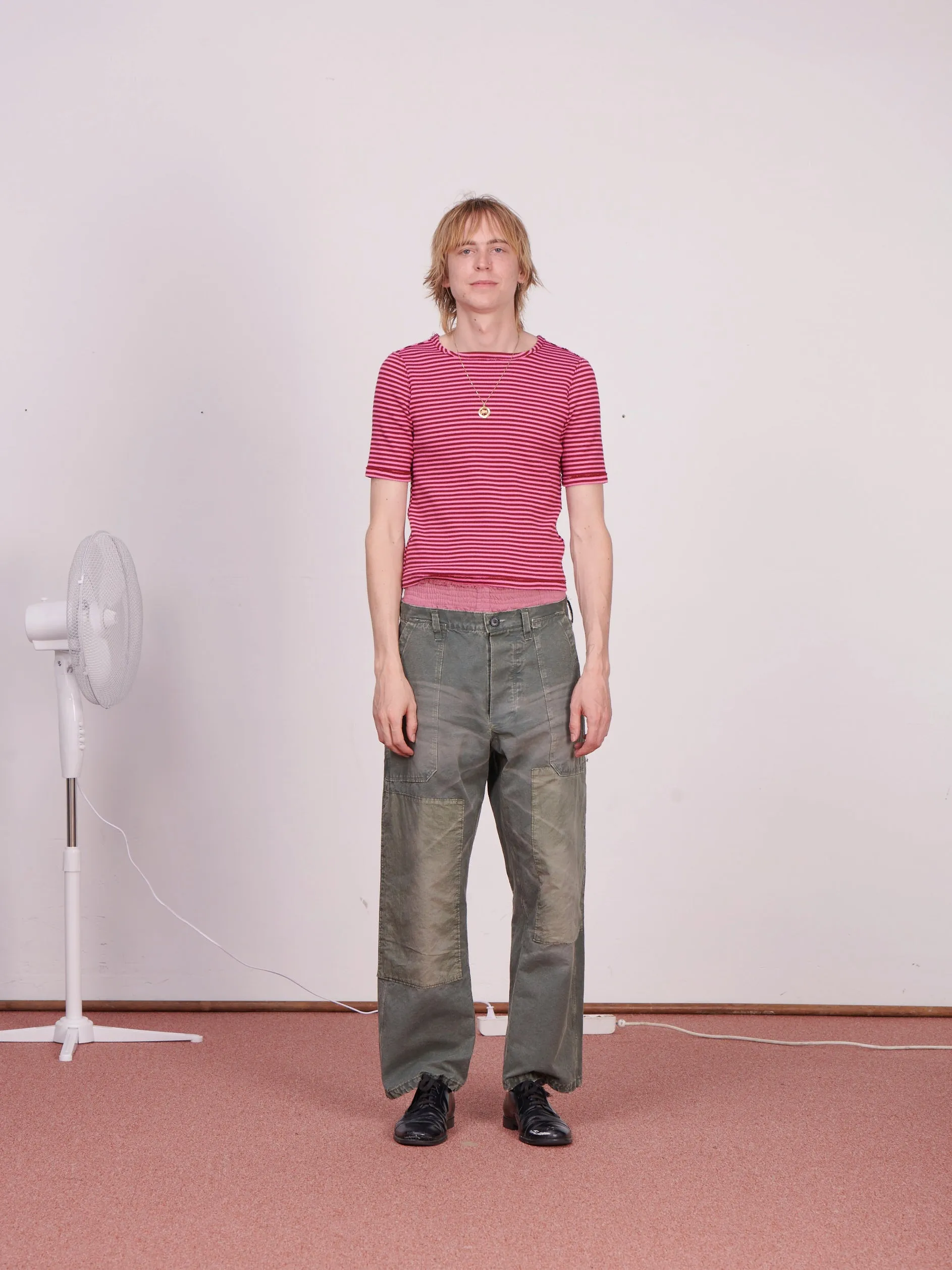 CF.23.01.07.02 FITTED RIB D-NECK TEE 2x1 heavy rib red/pink stripe sold by Camiel Fortgens