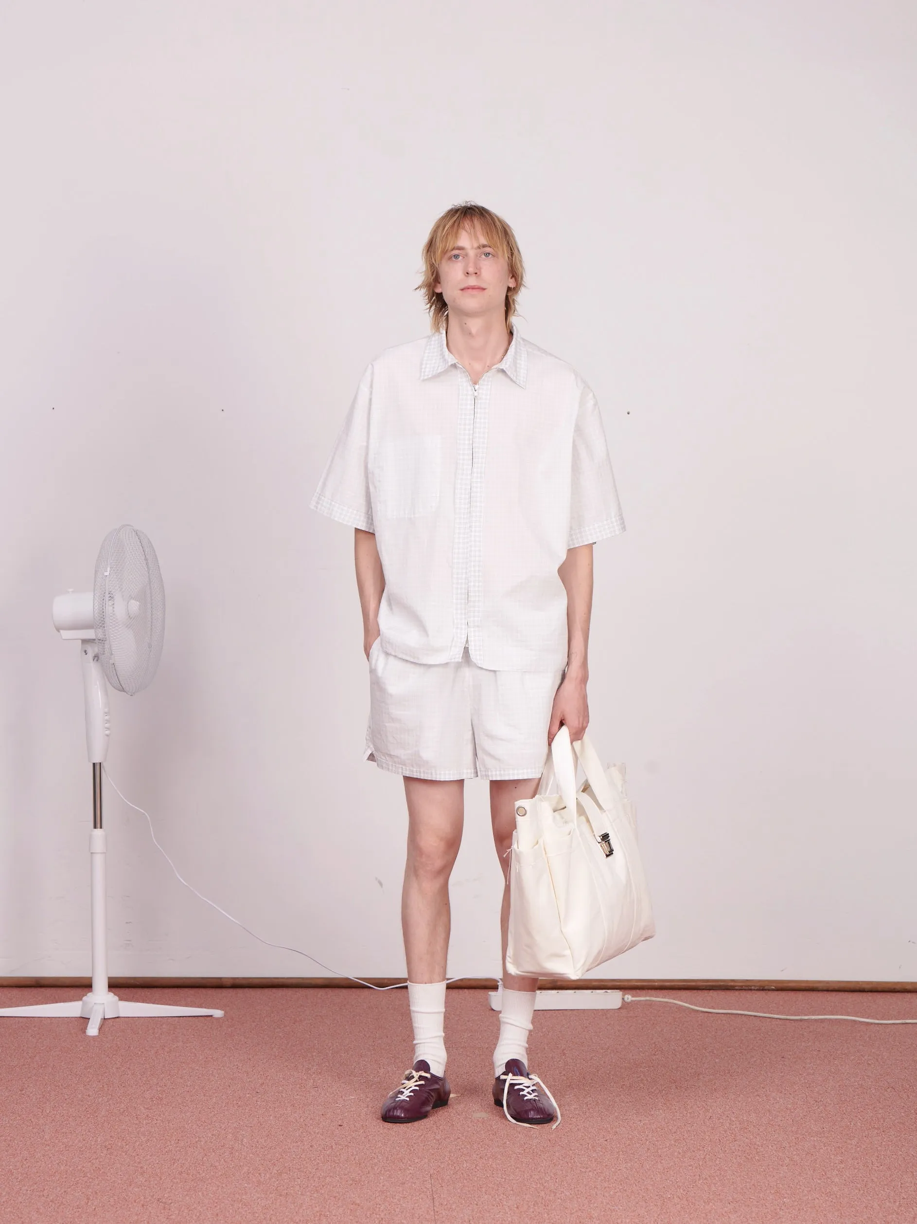 CF.23.04.01.02 SS - ZIP SHIRT shirting blue/white inside-out check sold by Camiel Fortgens