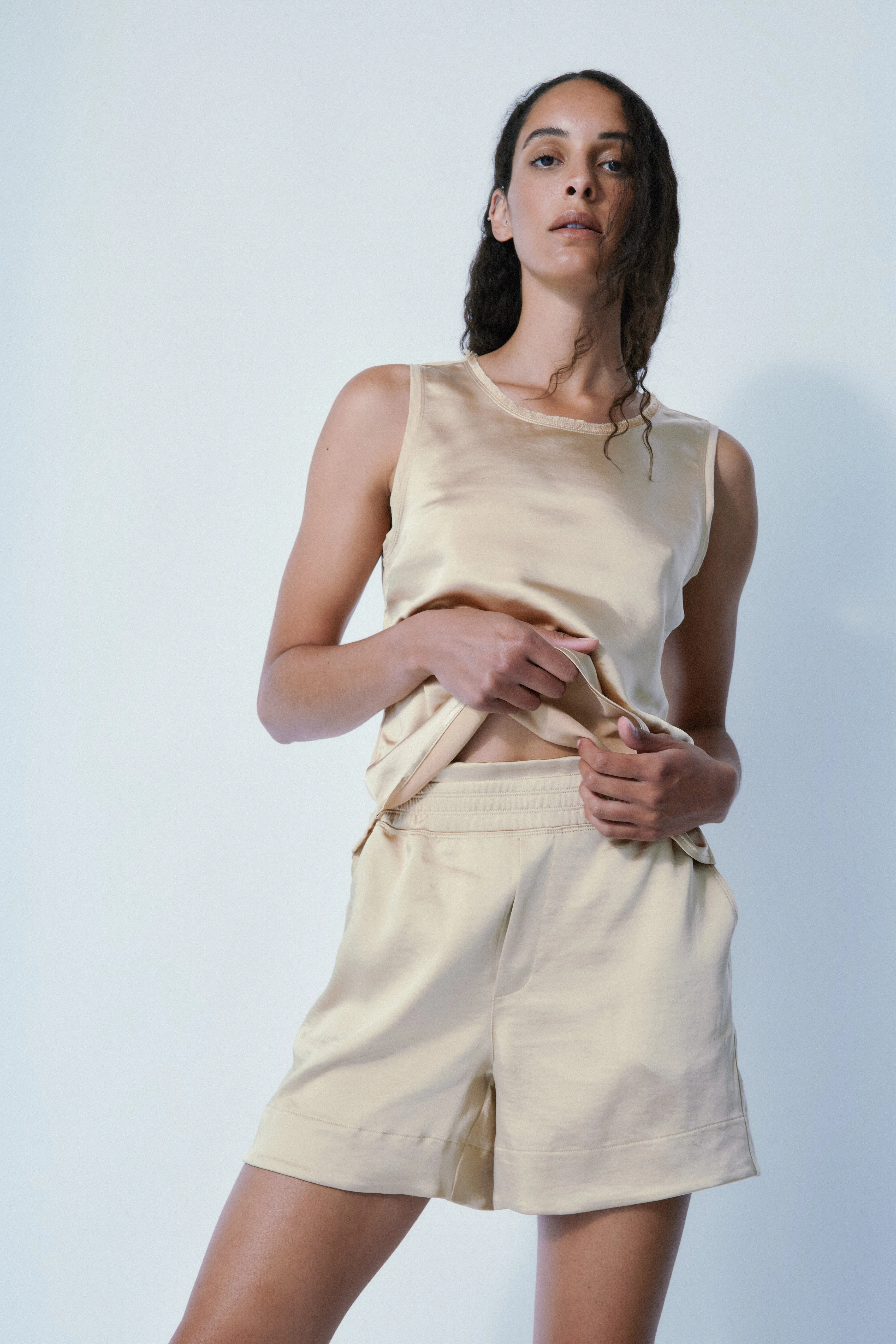 Sienna nougat satin top sold by MELISSA NEPTON