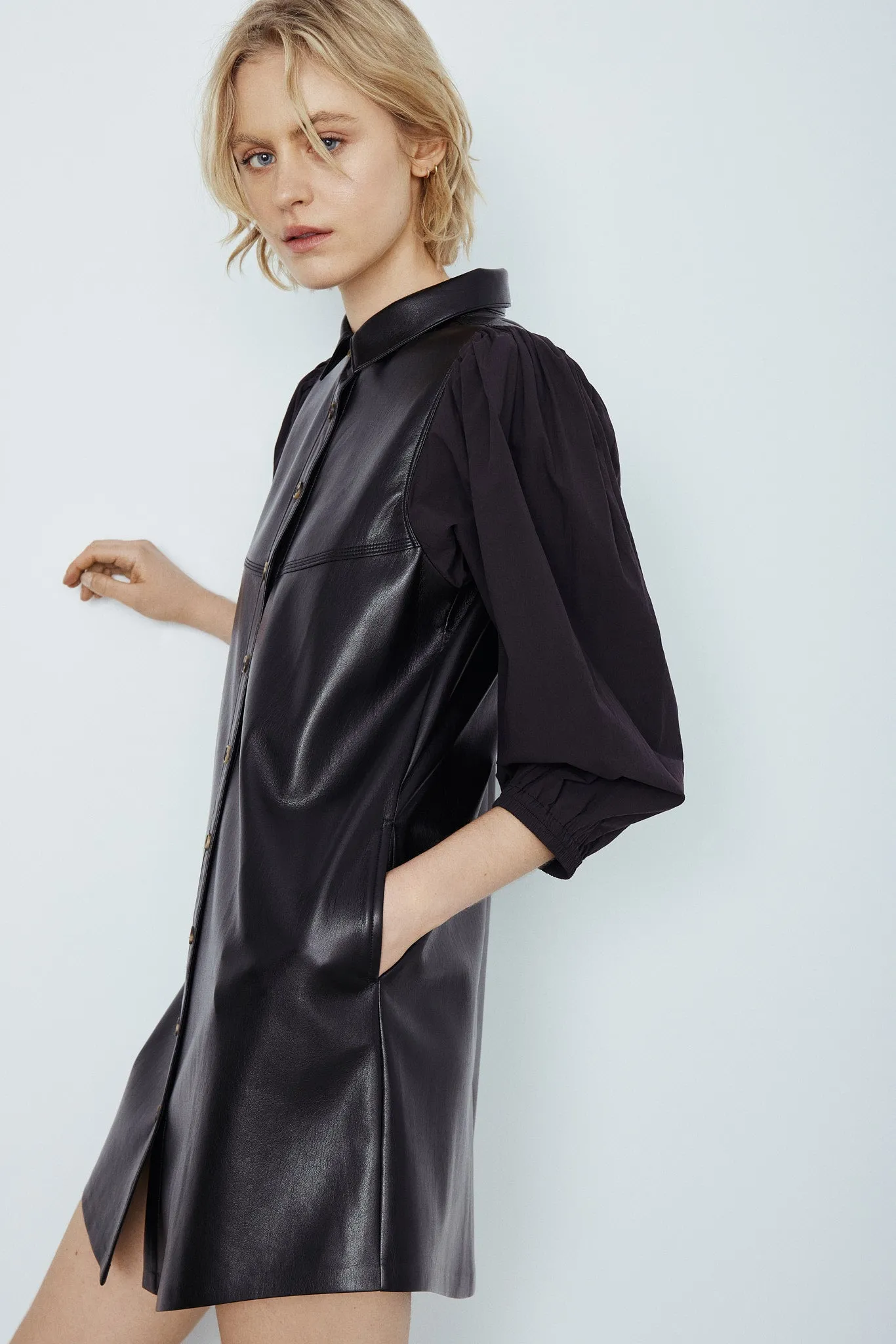 Feather mixed media shirt dress sold by MELISSA NEPTON product image thumbnail 2