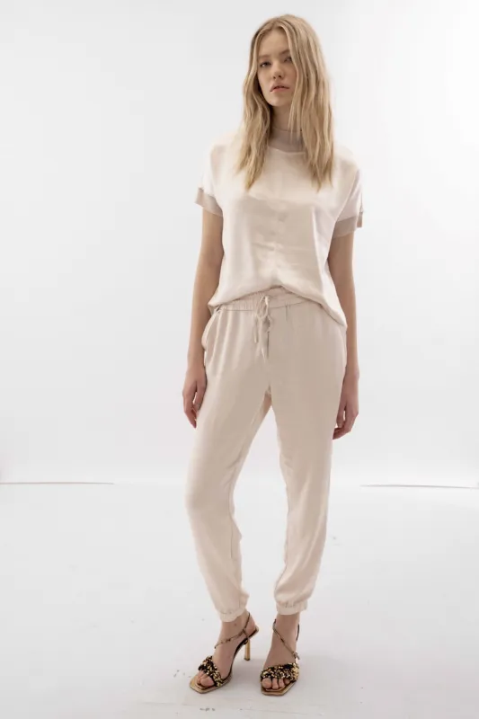 Cary pearl satin jogger sold by MELISSA NEPTON